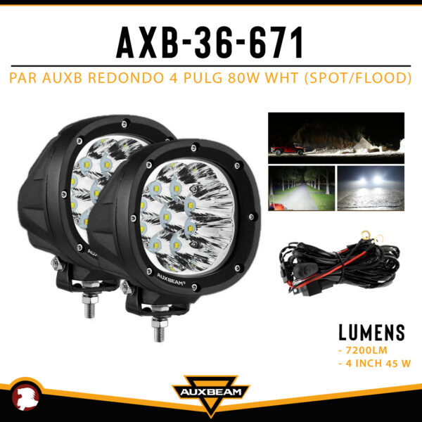 PAR AUXB REDONDO 4 PULG 80W WHT (SPOT/FLOOD)