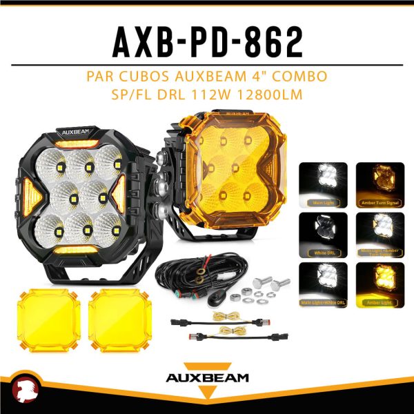 PAR CUBOS AUXB 4" COMBO SP/FL DRL 112W 12800LM