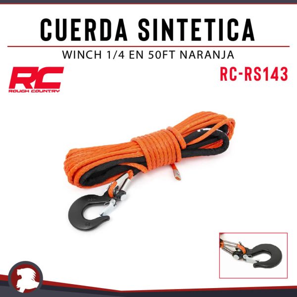 CUERDA SINTETICA WINCH 1/4 EN 50FT NARANJA